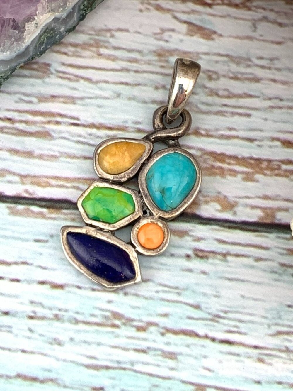 Barse Multi-Stone Multicolor Sterling Silver Pendant J1436